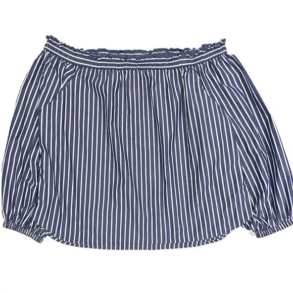 JCrew Blue White Striped Off The Shoulder Cotton Long Sleeve Top Size 14 - Picture 3 of 16